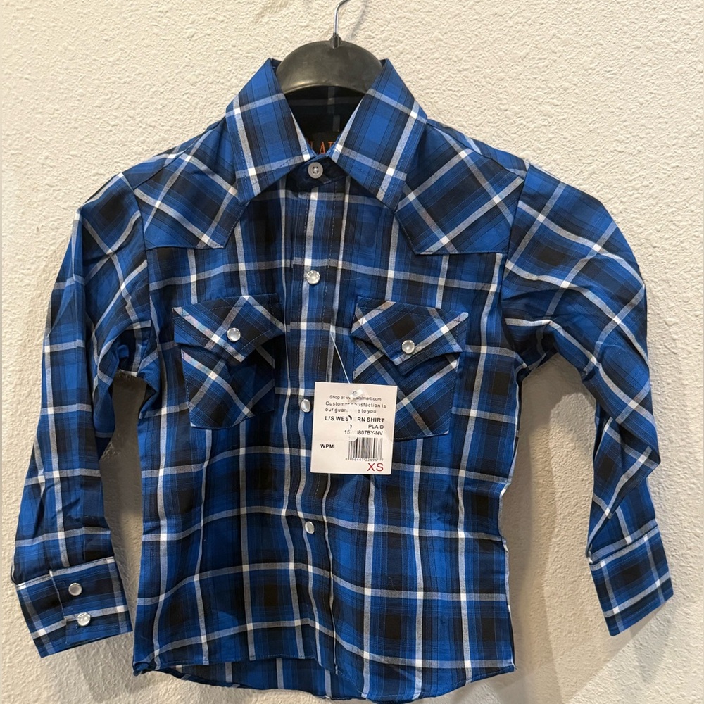 Blue Plaid Button Down Kids Shirt